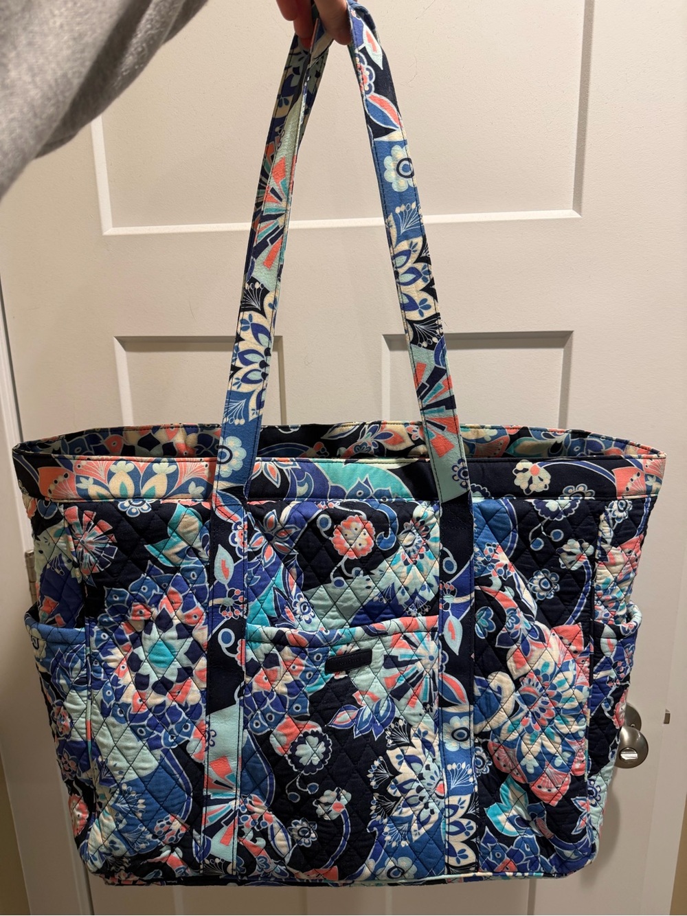 Vera Bradley Navy Floral Quilted Tote with Coral & Aqua Accents